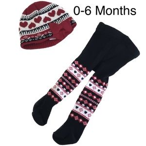Baby Girl Knit Hat & Leggings Set 0–6 Months Heart Pattern Winter Outfit